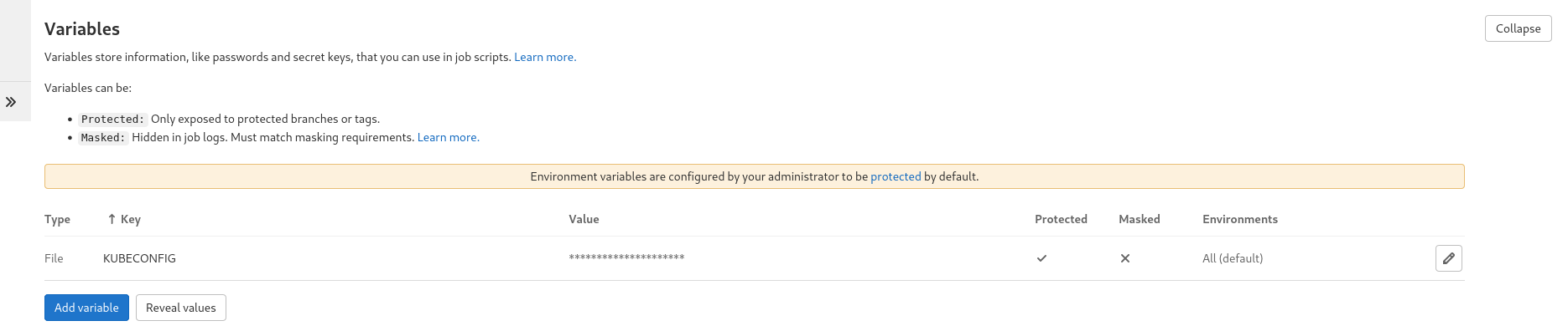Gitlab CI Variables UI