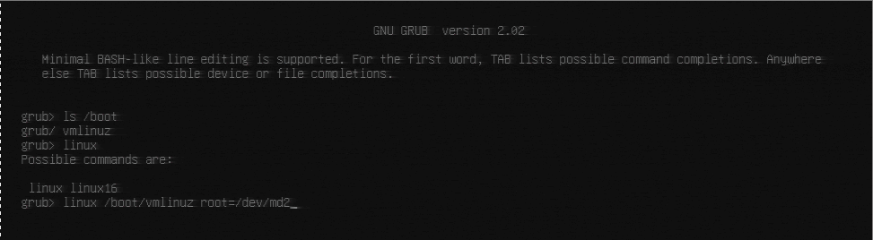 screenshot of grub