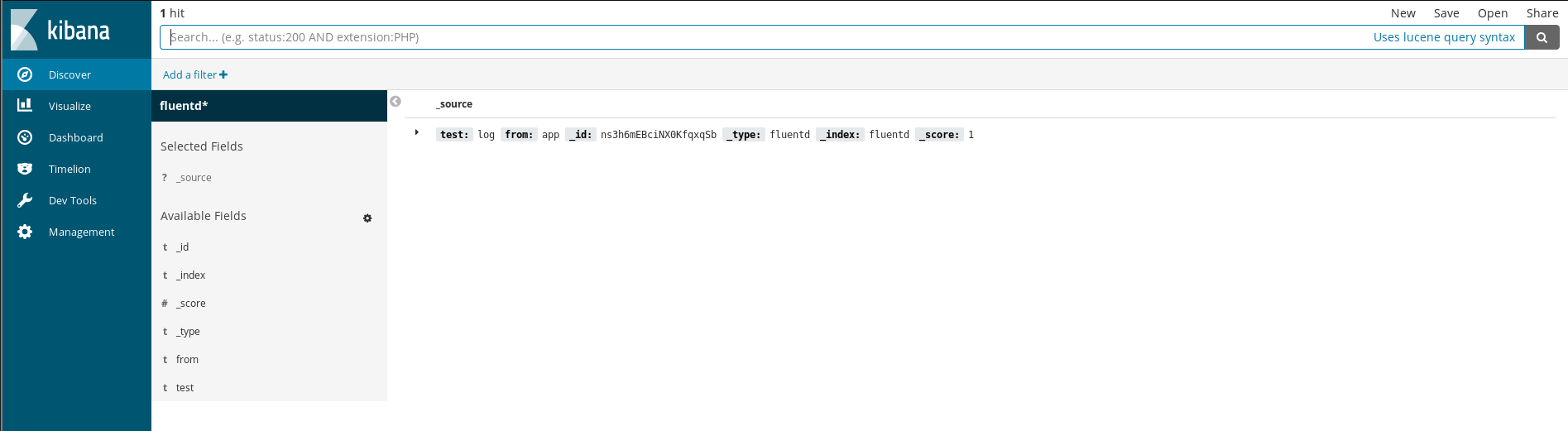 Kibana discover page