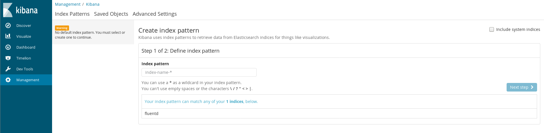 Kibana index pattern definition