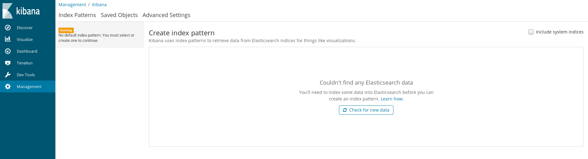 Kibana management page