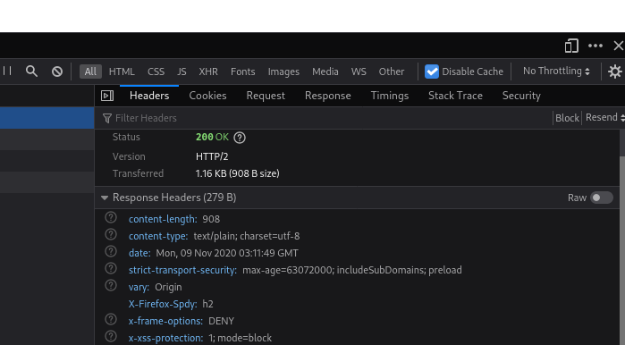 headers in Firefox inspector